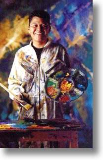 CARLOS JACANAMIJOY WITH HIS PALETTE