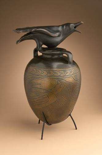 WILLIAM MORRIS RAVEN JAR WITH INCISED DRAWING
